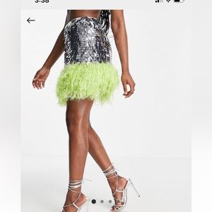 ASOS DESIGN silver embellished mini skirt with feather hem
